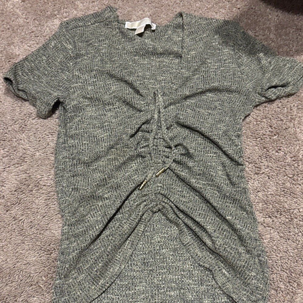 Michael Kors women’s Drawstring Ruched Short-Sleeve Knit Top - Gray green